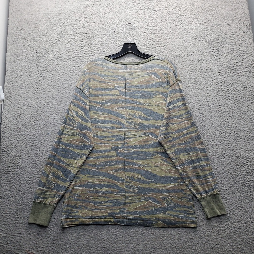 Free People T-Shirt Womens Small Multi Burnout Tiger Combo Oversized Long Sleeve - Picture 2 of 10